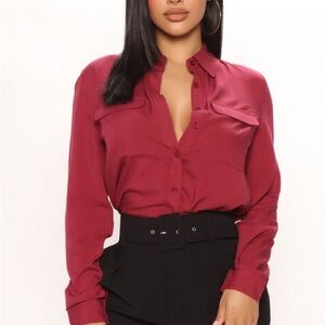 NWT Fashion Nova Burgundy Button Down Shirt